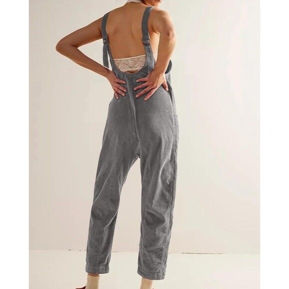 Soft NWT XL Overalls Women Dark Gray Corduroy Baggy Lagenlook Grunge Comfy - Picture 6 of 10